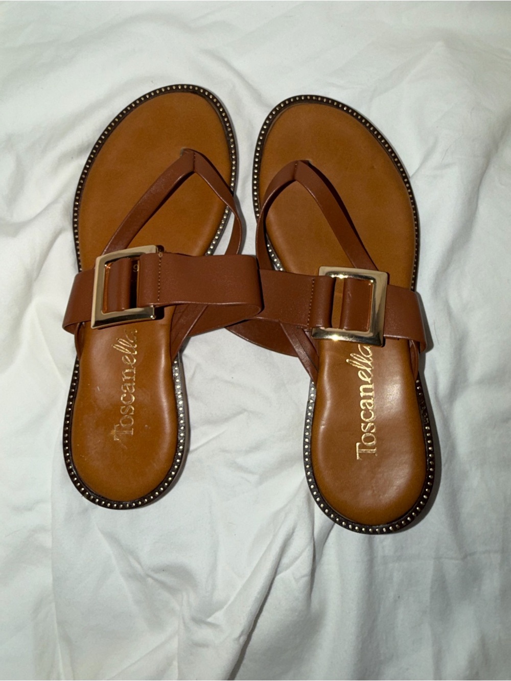 Toscanelli Tan Buckle Slide Sandals